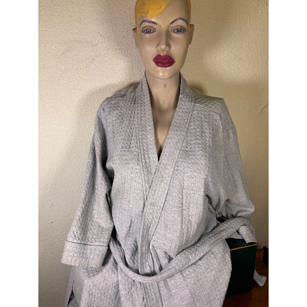Croft & Barrow Waffle Knit Robe Womens L Grey Excellent Shawl Collar Belted